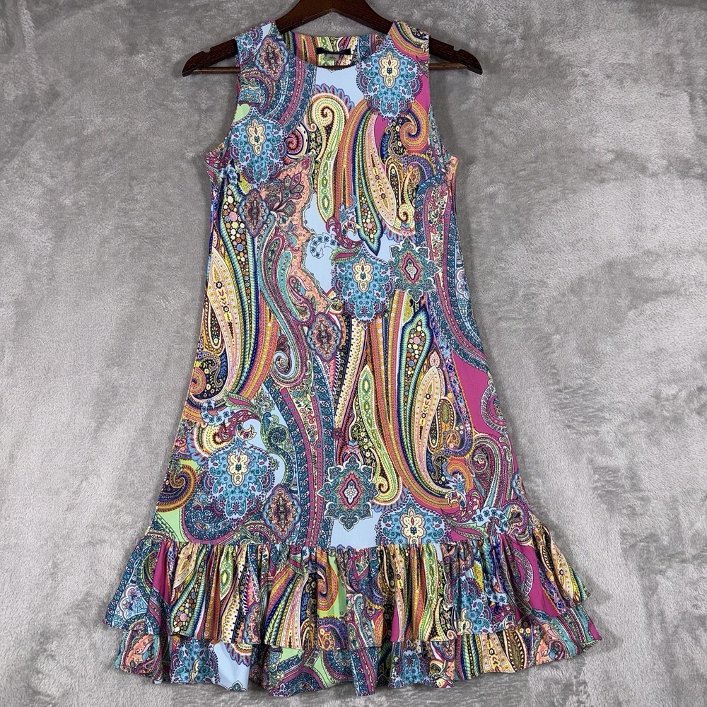 Tommy Hilfiger Womens Paisley Sleeveless Ruffle Hem Shift Dress Multicolor Beach